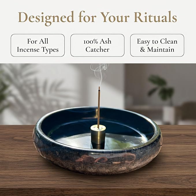 6 Inch Japanese Incense Holder for Stick,Ceramic Handmade Black | Incense Burner Bowl,9-Hole Design for Sticks,Cones,Coils Sage,Palo Santo - Perfect for Meditation,Yoga & Zen Home Décor