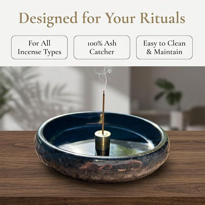 6 Inch Japanese Incense Holder for Stick,Ceramic Handmade Black | Incense Burner Bowl,9-Hole Design for Sticks,Cones,Coils Sage,Palo Santo - Perfect for Meditation,Yoga & Zen Home Décor