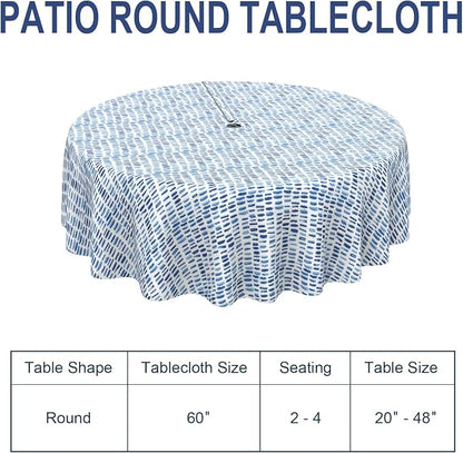 Outdoor/Indoor Round Tablecloth with Umbrella Hole Zipper, Decorative Circular Table Cover for Home Garden, 60 Inch, Pebble Blue
