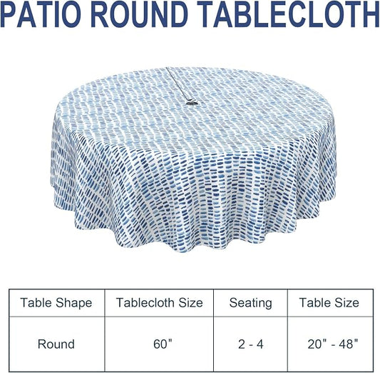 Outdoor/Indoor Round Tablecloth with Umbrella Hole Zipper, Decorative Circular Table Cover for Home Garden, 60 Inch, Pebble Blue