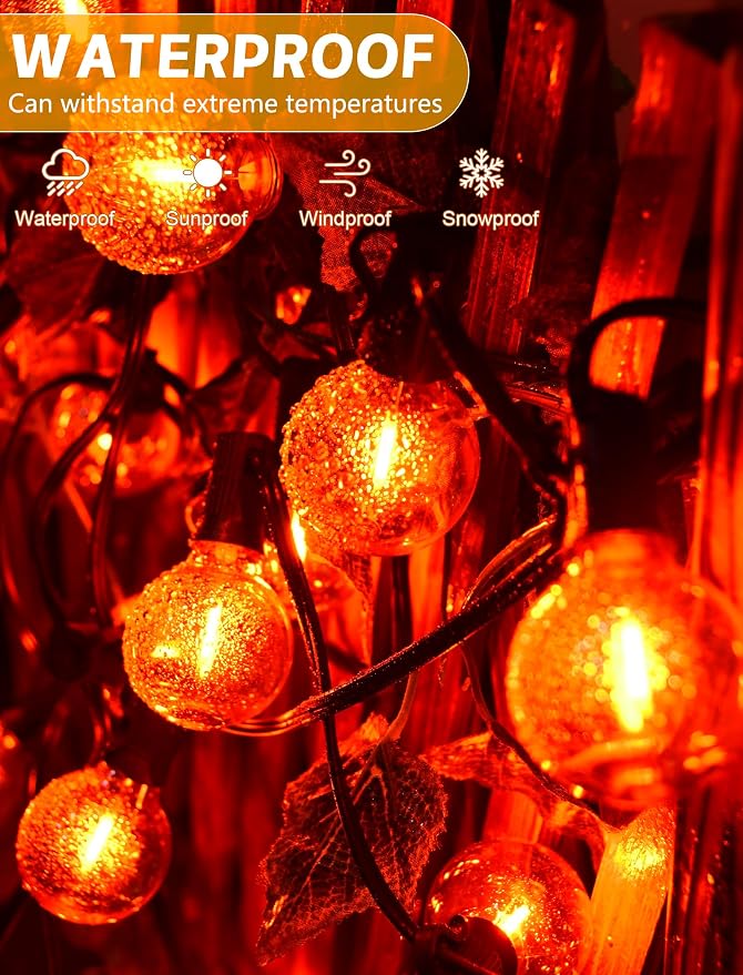 SUNSGNE G40 LED Orange Halloween String Lights Outdoor, 25 Feet Orange String Lights with 25 Count Bulbs for Halloween Thanksgiving Indoor Outdoor Party Festival Haunted House Decor