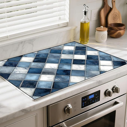 Heat-Resistant Glass Stove Top Cover with Anti-Slip Rubber Coating – Electric Stove Protector, Scratch-Resistant, Counter Space Decor Mat (Prism, 28.5"L x 20.5"W)