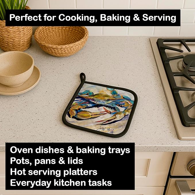 Caroline's Treasures JMK1255PTHD #20 Crab Pair of Pot Holders Kitchen Heat Resistant Pot Holders Sets Oven Hot Pads for Cooking Baking BBQ, 7 1/2 x 7 1/2