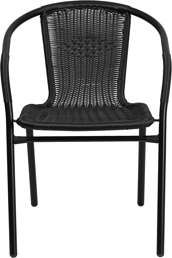 Flash Furniture Lila Black Rattan Indoor-Outdoor Restaurant Stack Chair