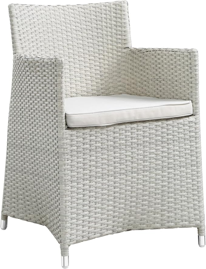Modway Junction Wicker Rattan 9-Piece Outdoor Patio Dining Set with 80" Dining Table and Eight Dining Armchairs with Cushions in Gray White