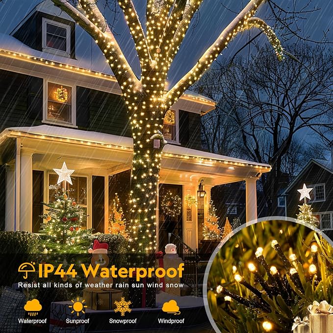 JMEXSUSS 800 LED Outdoor Christmas Lights, Warm White Christmas Tree Lights | 272ft, 8 Modes, Remote Control, Green Wire, Waterproof Led String Lights for Outside Indoor Xmas Party Tree Decor
