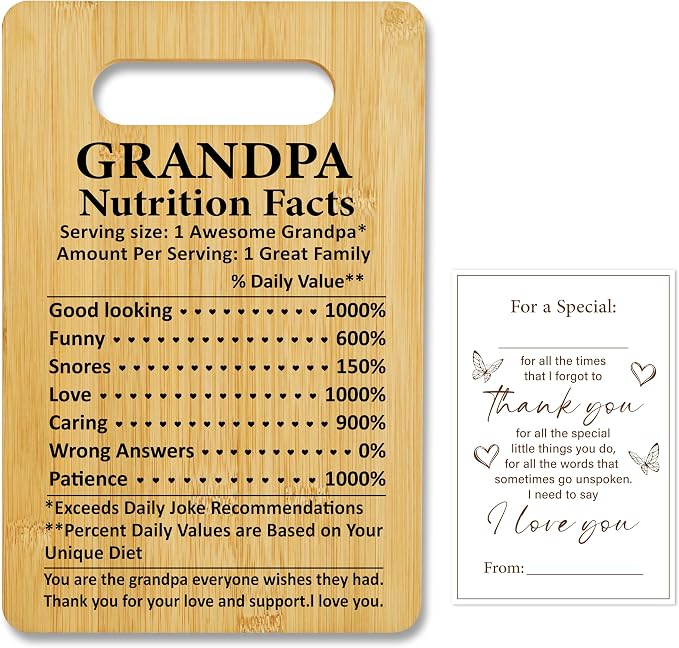Best Grandpa Gifts from Granddaughter Grandson, Nutrition Facts Bamboo Cutting Board, Charcuterie Board for Kitchen Decor, Birthday Gift For Grandfather -10
