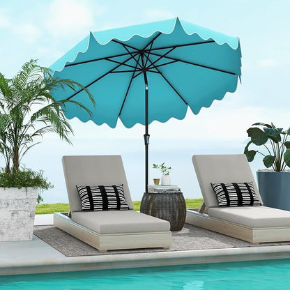 Tangkula 9Ft Patio Umbrella with Crank, 2-Tier Outdoor Umbrella with Push Button Tilt, Sun-Protective Canopy, 8 Ribs, Scalloped Patio Umbrella for Outdoor Beach Deck Pool Table (Turquoise)