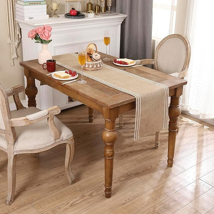 Burlap Table Runners 120 inch Natural Jute Table Runner Braided Table Runner Khaki Farmhouse Table Runner with Beige Lacework for Spring Summer Parties Everyday Holidays Dining Table