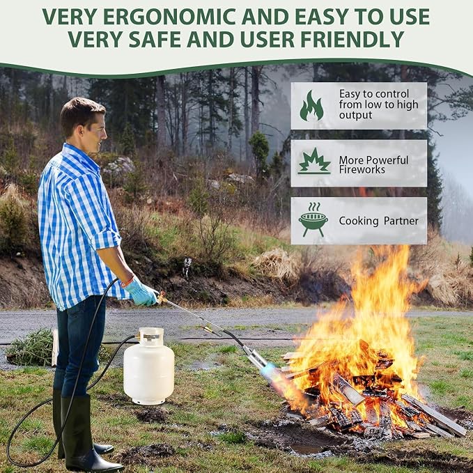 ARTFLAMM Portable Propane Torch Weed Burner Kit with Storage Bag, High Output BTUs Torch Gun with 10 FT Hose, Self Igniter Weed Flame Torch for Campfires,Roofing,Melting Snow Ice