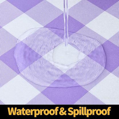 Smiry Rectangle Picnic Table Cloth, Elastic Waterproof Fitted Vinyl Tablecloths, Flannel Backed Buffalo Plaid Table Covers for Dining, Camping, Outdoor (White and Purple, 30" x 48")