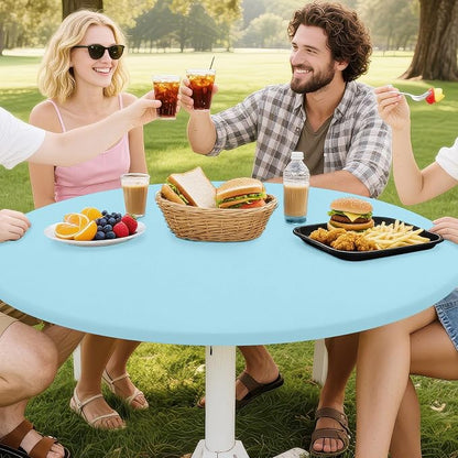Smiry Round Spandex Tablecloth, Waterpoof Stretch Picnic Table Cover for 45"-56" Tables, Elastic Fitted Washable Tablecloths Dining, Indoor and Outdoor, Baby Blue