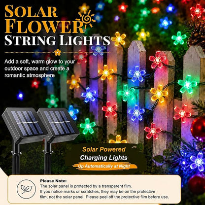 2 Pack 100 LED Solar Flower String Lights, Outdoor Waterproof,Multicolored | Total 33FT Fairy Light, Cherry Blossom Christmas Lights for Garden Yard Fence Patio Christmas Tree Wedding Party Decoration