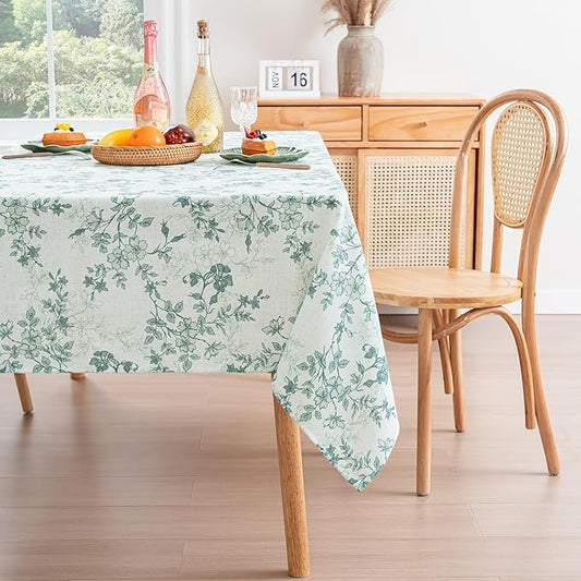 H.VERSAILTEX Linen Table Cloths Floral Printed Tablecloth Spill-Proof Waterproof Table Cover for Dining Buffet Feature Soft and Thick Fabric Wrinkle Free, 60 x 120 Inch, Retro Floral - Sage