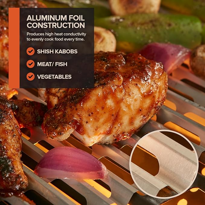 Stock Your Home 12 Pack Aluminum Grill Grate Liners, 12" x 20" No Mess Foil Disposable Grill Toppers for Outdoor Charcoal BBQs, Grilling Accessories