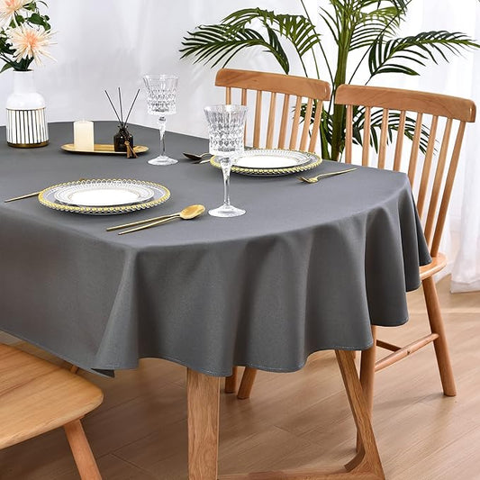 Wolkemer Large Oval Tablecloth 60 x 120 Inch Washable Fabric Table Cloth Solid Grey Table Cover for Dining Wedding Party Banquet Tabletop Decoration