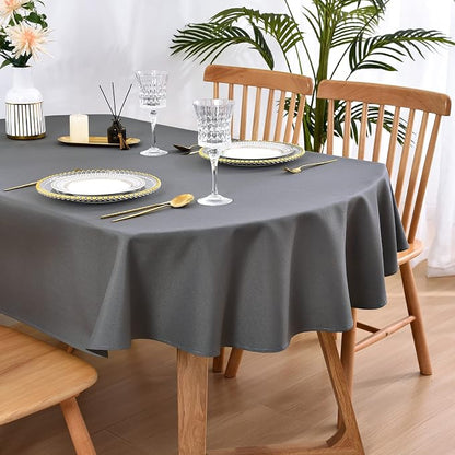Wolkemer Oval Tablecloth 60 x 102 Inch Washable Fabric Table Cloth Solid Grey Table Cover for Dining Wedding Party Banquet Tabletop Decoration