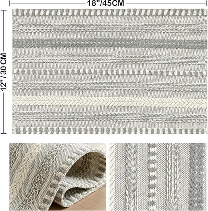 Artoid Mode Dark Grey Farmhouse Woven Braided Stripe Placemats Set of 6,12x18 Inch Seasonal Holiday Table Mats Party Kitchen Dining Decoration