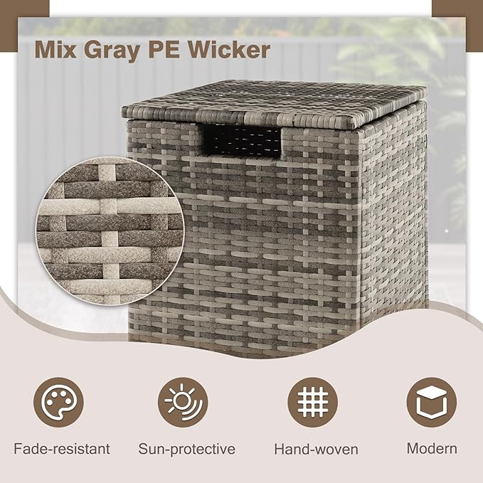 Tangkula Outdoor Propane Tank Cover Table, Patiojoy Wicker Hideaway Table for Gas Fire Pits, 20 lbs Propane Tank Storage Box, Outdoor Wicker Side Table & Propane Tank Holder (Mix Grey)