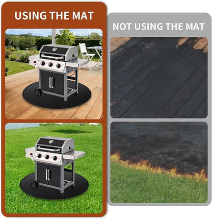 48'' Fire Pit Mat, Double-Sided Fireproof Under Grill Deck Protector Mat, Round BBQ Fireplace Pad for Patio, Indoor Outdoor Use, Waterproof/Oil-Proof/Reusable, Black