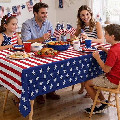 Smiry Disposable Table Cloth 3 Pack, 54 x 108 Inch Waterproof Plastic Tablecloth, Decorative Rectangle Table Covers for Party, Birthday, Picnic, American Flag