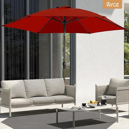 Ayge 7.5FT Large Outdoor Patio Umbrella Market Table Umbrella-UV Resistant, Easy Push Button Tilt and Crank, 6 Sturdy Fiberglass Ribs Heavy-Duty Pool Umbrella for Deck, Backyard,Garden, Yard,Red