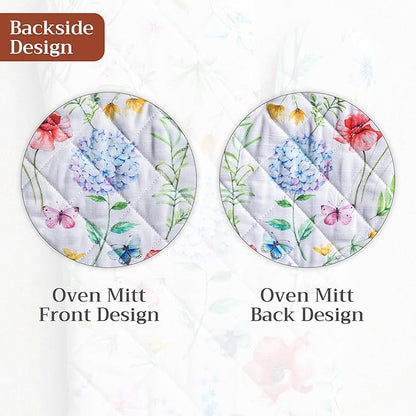 Maison d'Hermine Oven Gloves 100% Cotton Oven Mitt 7" x 13" with Loop Heat Resistant BBQ Cooking Gloves Baking Grilling Kitchen Hotel Home Farmhouse Spring Summer (Pack of 1, Just Floral)