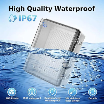 RTHIEAI Waterproof Outdoor IP67 Junction Box(16.1"x12.2"x7.1") with Mounting Plate, Hinged Clear Cover and Wall Brackets - Weatherproof ABS Plastic Electrical Enclosure for DIY Projects(410x310x180mm)