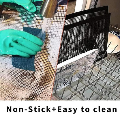 Grill Mesh Mat Set of 3 - Heavy Duty BBQ Non-stick Cooking Sheet Liners Reusable Teflon Barbecue Grilling Net for Outdoor Smoker, Pellet, Gas, Charcoal Grills (15.7x13 Inch)
