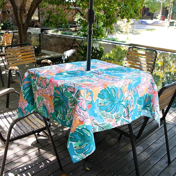 EHouseHome Outdoor and Indoor 60x60 inch Tablecloth with Umbrella Hole and Zipper, Waterproof Zippered Patio Cloths, Spring/Summer Table Covers for Backyard Circular Table/BBQs/Picnic