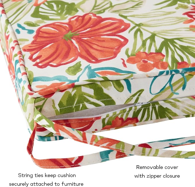 Outdoor 18 inch Square Patio Dining Chair Pads – Comfortable Fiber-Filled Seat Cushions with Ties, Reversible Polyester Fabric - Breeze Floral, Set of 2