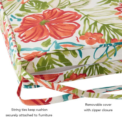 Outdoor 18 inch Square Patio Dining Chair Pads – Comfortable Fiber-Filled Seat Cushions with Ties, Reversible Polyester Fabric - Breeze Floral, Set of 4