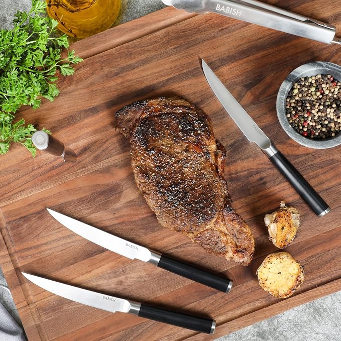 Babish 4-Piece Forged Kitchen Steak Knife Set – High-Carbon 1.4116 German Steel Cutlery – Sharp & Durable Steak Knives for Dining and Grilling