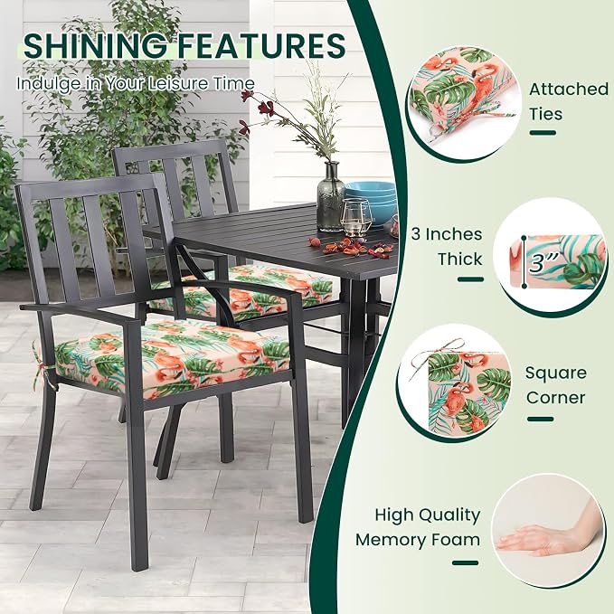 HARBOREST Outdoor Chair Cushions Set of 4, Water Resistant Patio Chair Cushions with Ties, Square Corner Outdoor Seat Cushions for Patio Furniture, 18.5"x16"x3", Flamingo