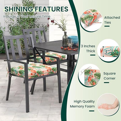HARBOREST Outdoor Chair Cushions Set of 4, Water Resistant Patio Chair Cushions with Ties, Square Corner Outdoor Seat Cushions for Patio Furniture, 18.5"x16"x3", Flamingo