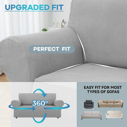 LURKA Stretch Loveseat Couch Cover 1 Piece 2 Cushion Sofa Slipcover, Sliver | Soft Stretch Jacquard, Fits 55"-78" Loveseats, Elastic Bottom for Secure Fit, Machine Washable, Pet & Kid Friendly