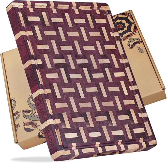 YOUSUNLONG End Grain Cutting Board - 20"L x 16"W Purple Heart Wood Chopping Board -1.5 Inch Thick with Juice Groove and Hand Grip - Butcher Block,Barbecue Tray,Cooktop Board,Cheese Board