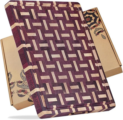 YOUSUNLONG End Grain Cutting Board - 20"L x 16"W Purple Heart Wood Chopping Board -1.5 Inch Thick with Juice Groove and Hand Grip - Butcher Block,Barbecue Tray,Cooktop Board,Cheese Board