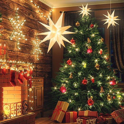 18" Plug-in Moravian Star Outdoor Light with Timer, Warm White 3D PVC Christmas Star IP44 Waterproof Hanging Decoration for Porch, Garden, Wedding, Indoor Holiday Display