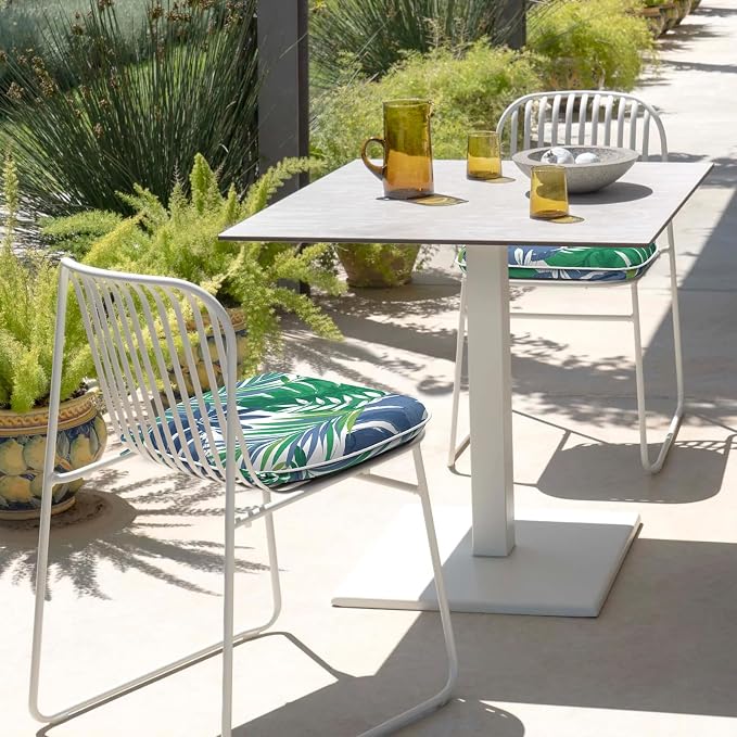 DYTXIII Set of 4 Outdoor Chair Cushions with Ties,Water Repellent Patio Chair Pads 17"x 16" for Outdoor Furniture,Round Corner Seat Cushions for Garden Yard Kitchen Islamorada Blue Green