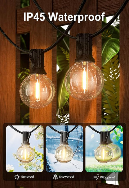 Outdoor String Lights Waterproof 50FT Patio Lighting for Backyard Bistro | 50FT Connectable Outdoor Lights,27 Plastic Dimmable Globe Bulbs for Backyard Bistro Porch Garden Gazebo Balcony Deck Cafe