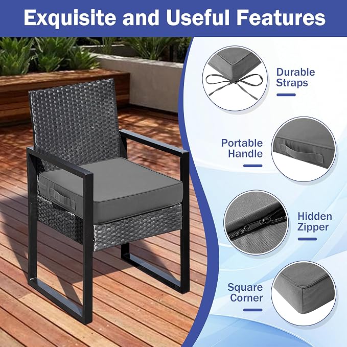 IASEAHK is Outdoor Cushions 4pcs Set, 19" x 19" x 3" Waterproof Outdoor Cushions for Patio Furniture, Outdoors Seat Cushions with Handle and Ties, Dark Grey