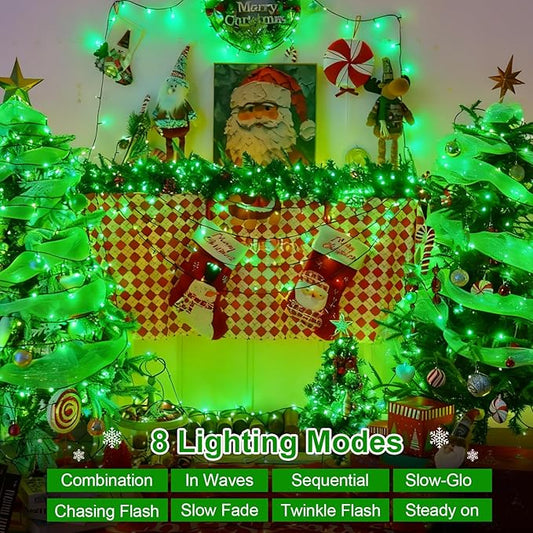 QITONG 500LED Green String Lights, 165ft Christmas Lights Outdoor Waterproof with Plug in, Green Wire Twinkle Tree Lights Indoor with 8 Modes