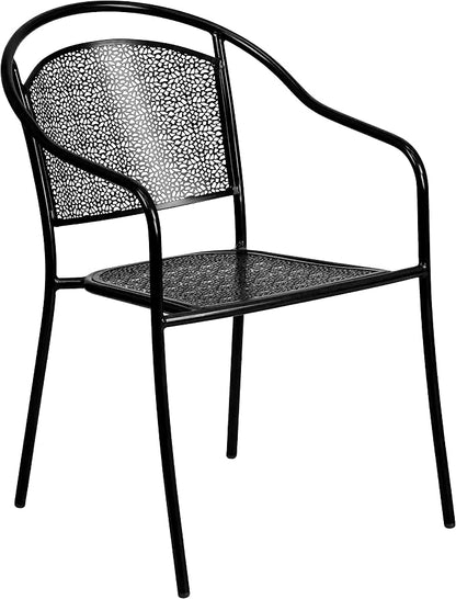 Flash Furniture 28" Square Patio Table Set with 2 Round Back Chairs, Black | Commercial Grade, Indoor/Outdoor, Steel Frame, Resists UV Fading