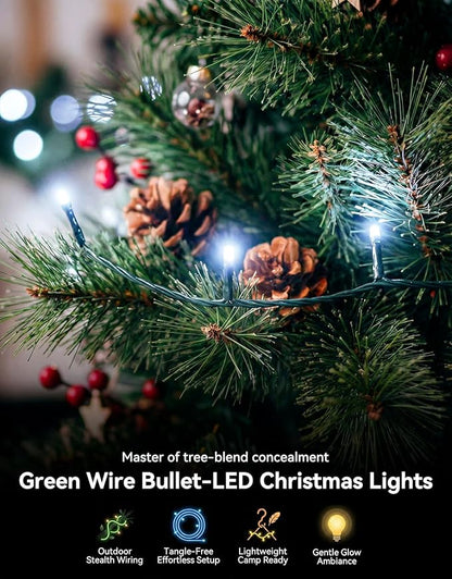 LitHome 164FT 500 LED String Lights Outdoor Indoor, 8 Modes Waterproof Christmas String Lights with Timer & Memory Function, Outdoor Christmas Lights Green Wire for Xmas Tree Party Garden, White