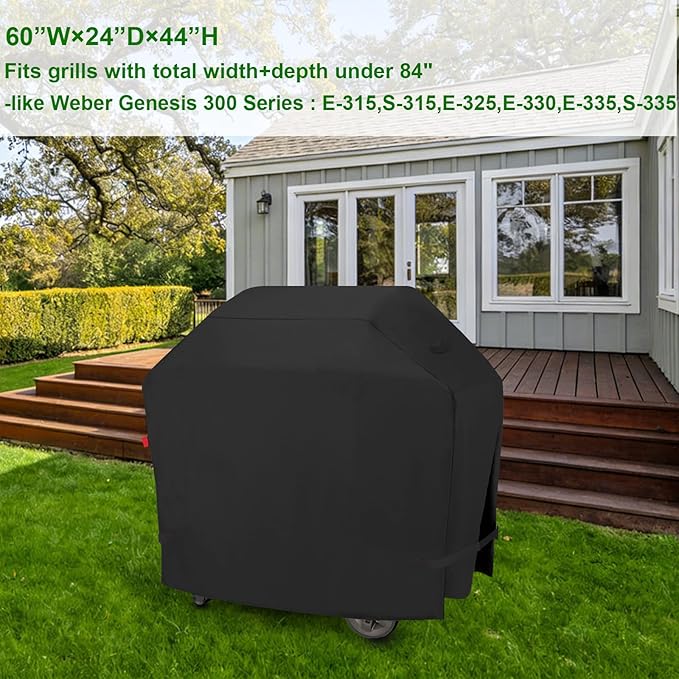 Grill Cover for Weber Genesis E-315,S-315,E-325,E-330,E-335,S-335; Char-Broil 28" Cooking Station; Monument Denali 405 & 425; SG6002R,Full-Length Heavy Duty, Waterproof 60" BBQ Cover