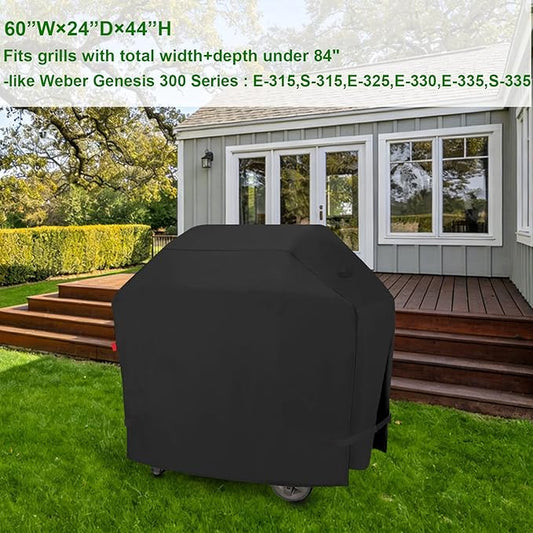 Grill Cover for Weber Genesis E-315,S-315,E-325,E-330,E-335,S-335; Char-Broil 28" Cooking Station; Monument Denali 405 & 425; SG6002R,Full-Length Heavy Duty, Waterproof 60" BBQ Cover