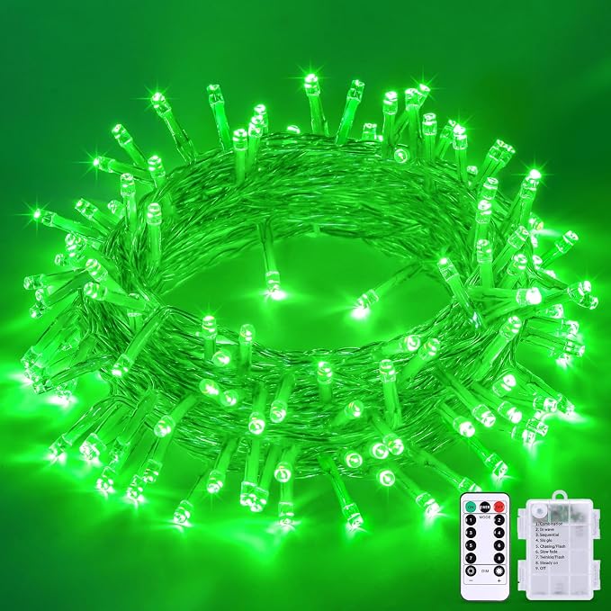 JMEXSUSS 33ft 100 LED Green Battery Operated Lights for Halloween Decor | Green Christmas Lights Battery Operated, Halloween string Lights Indoor Outdoor for Tree House Yard Xmas