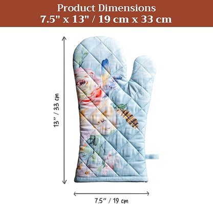 Maison d'Hermine Oven Gloves 100% Cotton Oven Mitt 7" x 13" with Loop Heat Resistant BBQ Cooking Gloves Baking Grilling Kitchen Hotel Home Farmhouse Spring Summer (Pack of 1, Ibiza - Blue)