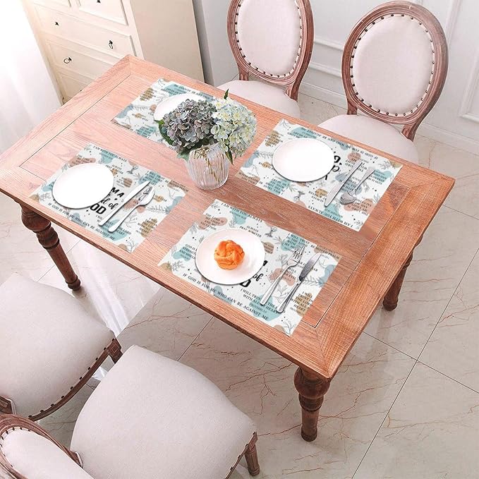 Christian Placemats Set of 4, God Table Place Mats for Kitchen | Washable Decorative Place Mats Holiday Party Farmhouse Decor Religious Happy Easter Day 12"x18"